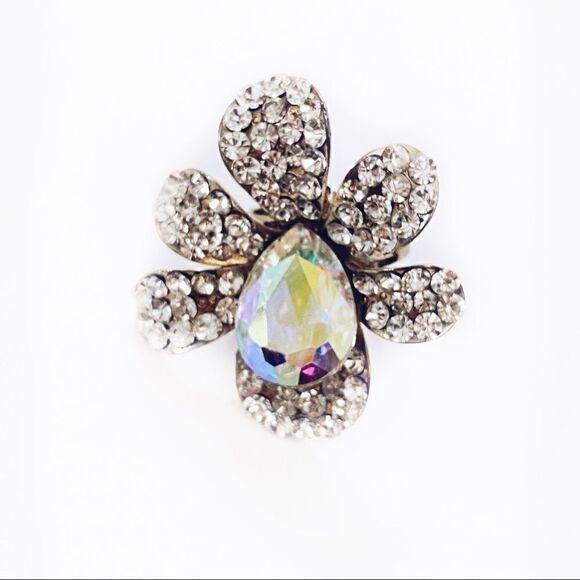 NWOT Adjustable Silver-tone Orchid Flower Crystal Cocktail Ring. - Picture 2 of 4
